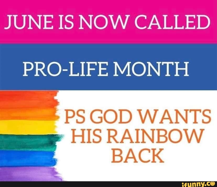 JUNE IS NOW CALLED PROLIFE MONTH PS GOD WANTS HIS RAINBOW BACK iFunny