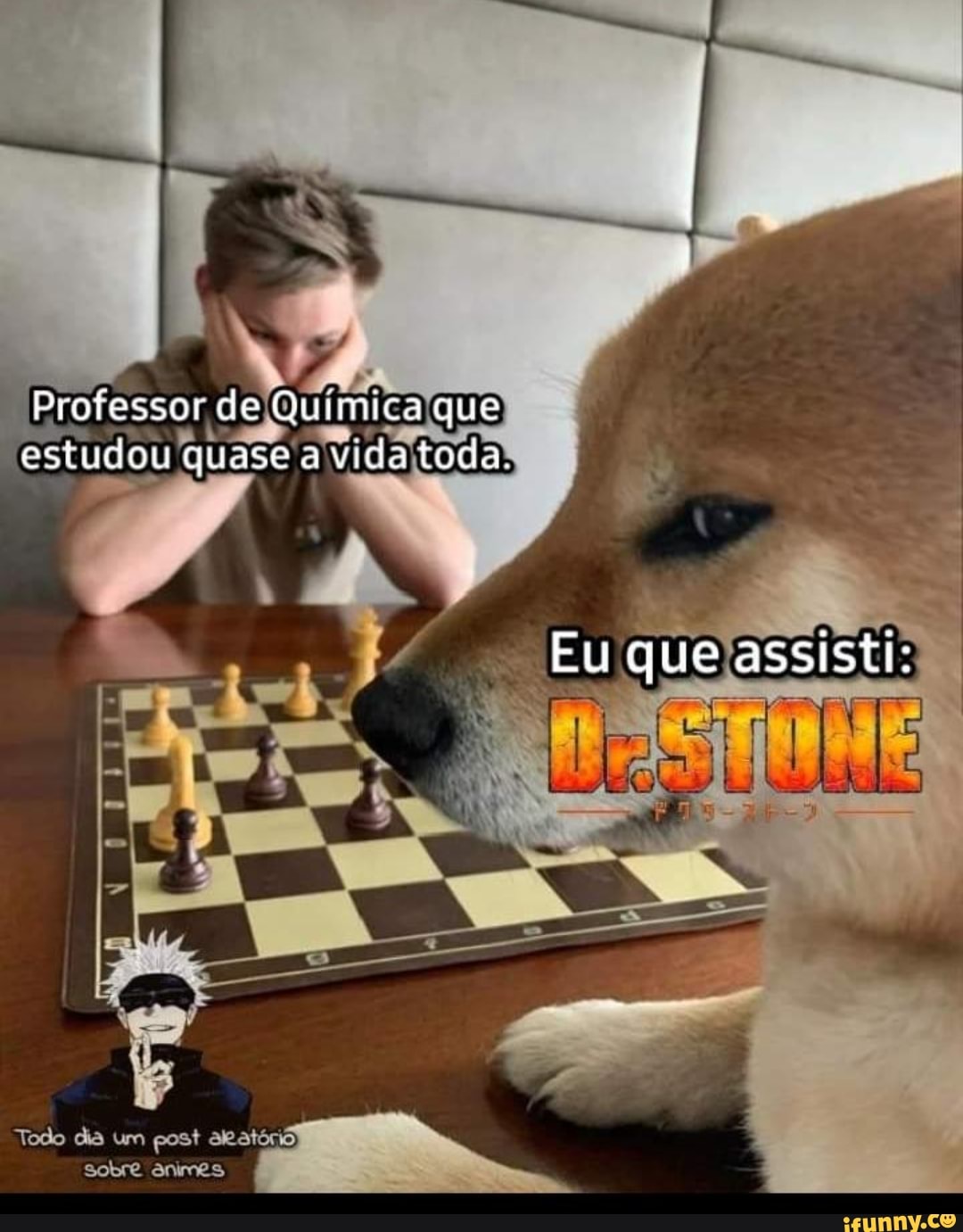 Professor de je Química que estudou quase vida toda.
Eu que assisti:
Todo dia um post aleatório sobre animes