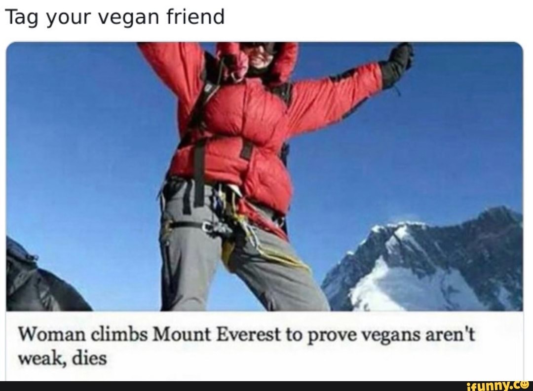 Tag your vegan friend Woman climbs Mount Everest to prove vegans aren't