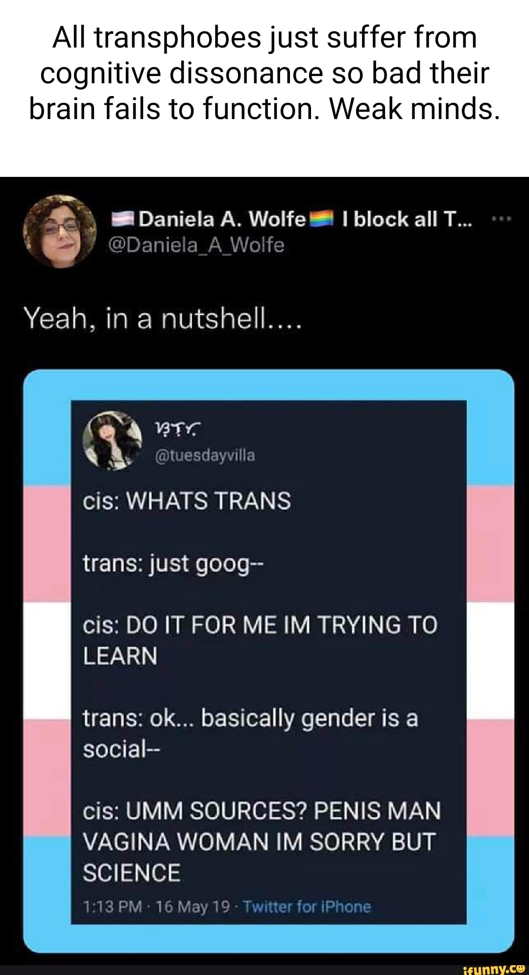 All Transphobes Just Suffer From Cognitive Dissonance So Bad Their Brain Fails To Function Weak Minds