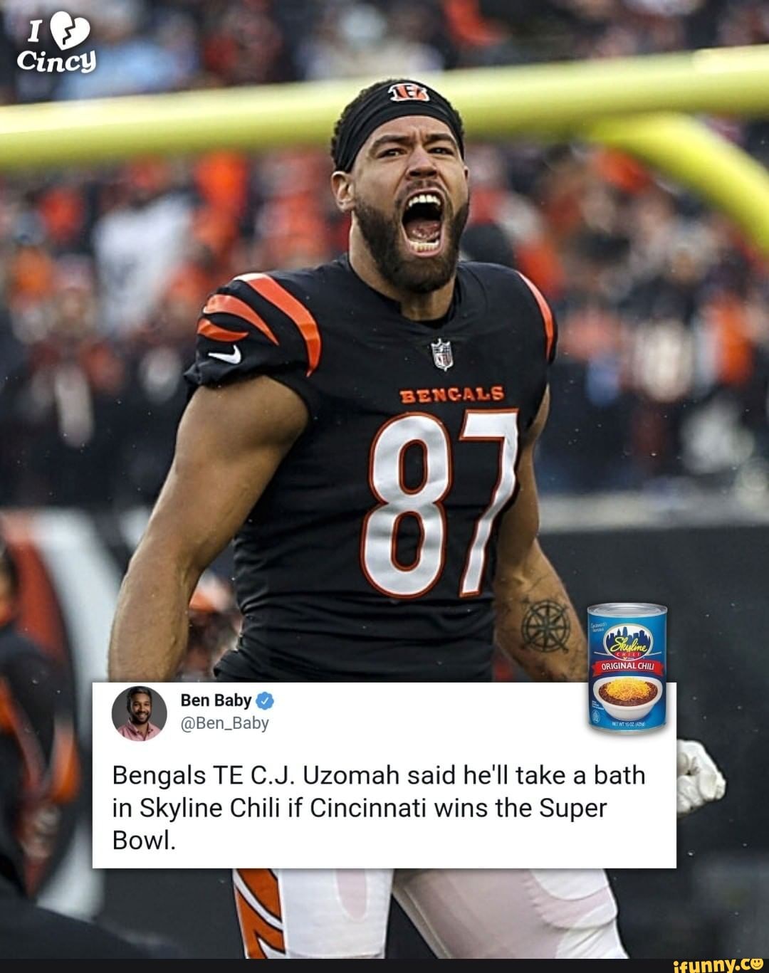 Ga. native CJ Uzomah says he'll bathe in chili if Bengals win Super Bowl