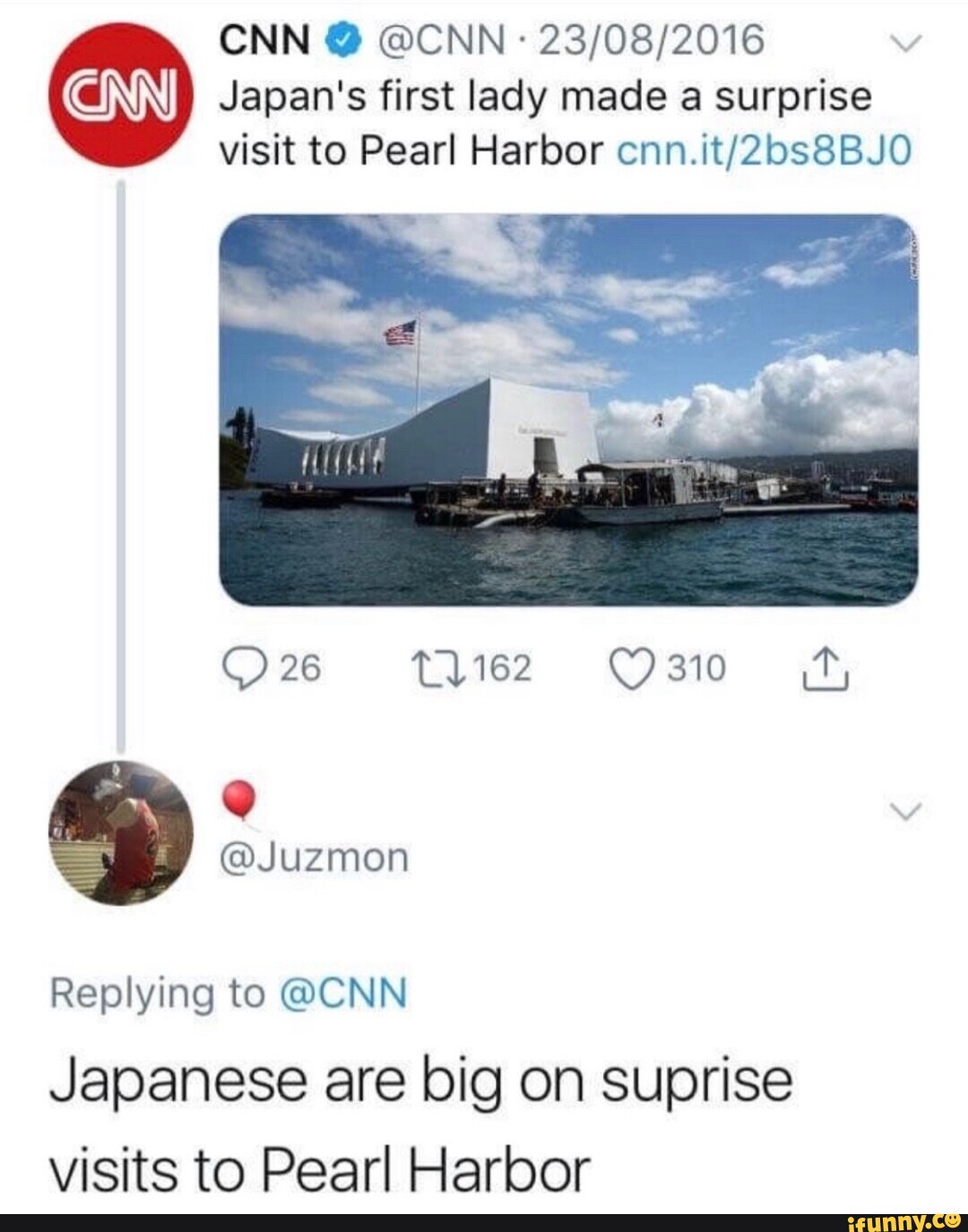 CNN @ @CNN Japan's first lady made a surprise visit to Pearl Harbor 26 ...