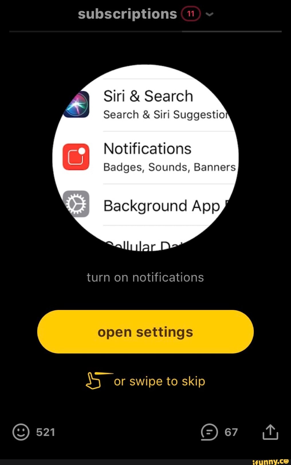 Subscriptions Search Siri Suggestio Notifications Badges, Sounds