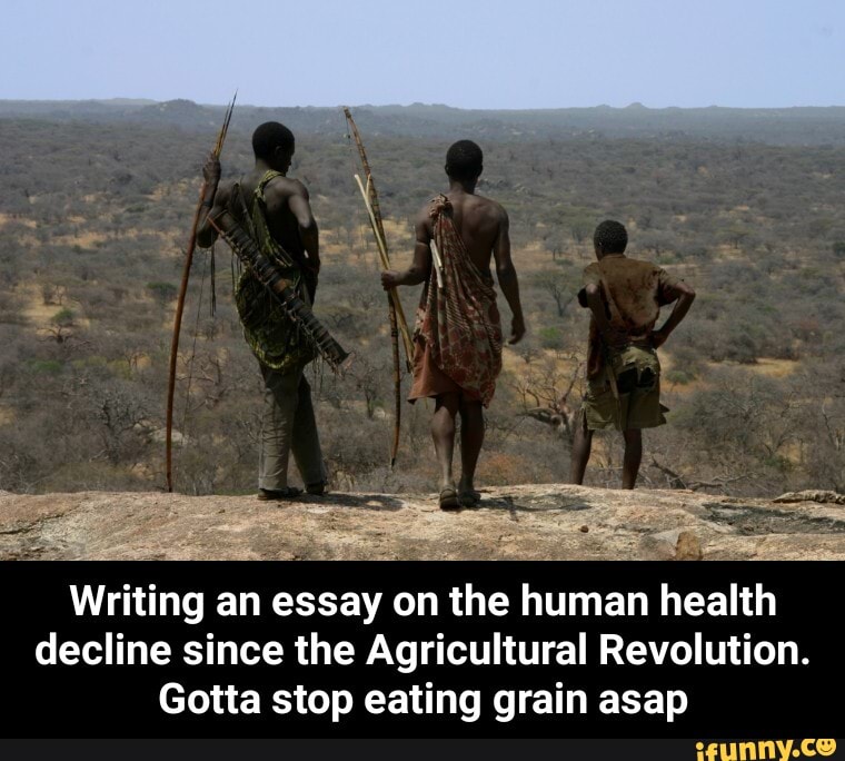 Writing an essay on the human health
decline since the Agricultural Revolution.
Gotta stop eating grain asap - Writing an essay on the human health decline since the Agricultural Revolution. Gotta stop eating grain asap