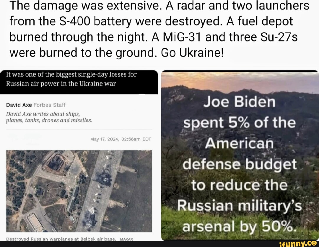 The damage was extensive. A radar and two launchers from the S-400 ...