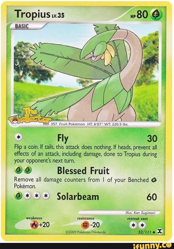 Tropius Basic No 357 Fruit Pokemon Ht Wt 2 5 Ibs Fly 30 Flip A Coin