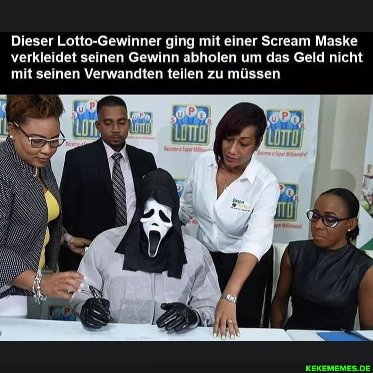 Dieser Lotto-Gewinner ging mit einer Scream Maske verkleidet seinen Gewinn abholen um das Geld nicht mit seinen Verwandten teilen zu müssen