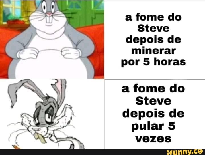 a fome do
Steve
depois de
minerar
por 5 horas
a fome do
Steve
depois de
pular 5
vezes