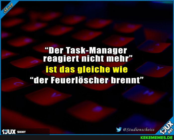 "Der Task-Manager reagiert nicht mehr"
ist das gleiche wie
"der Feuerlöscher hrennt"