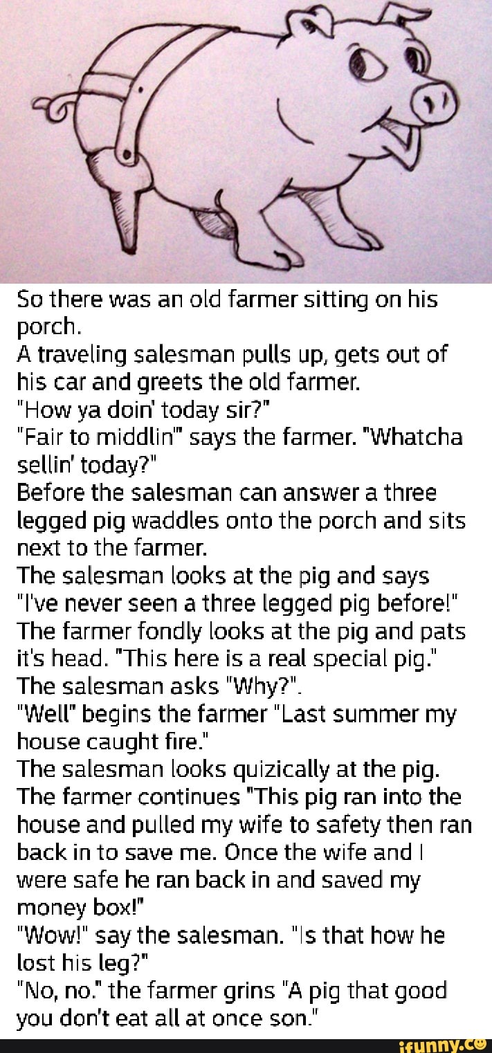 So there was an old farmer sitting on his porch. A traveling salesman ...