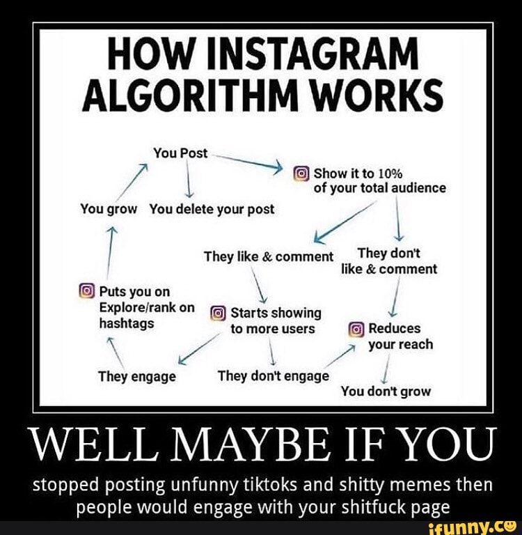 HOW INSTAGRAM ALGORITHM WORKS You Post = I > show it to 10 of your