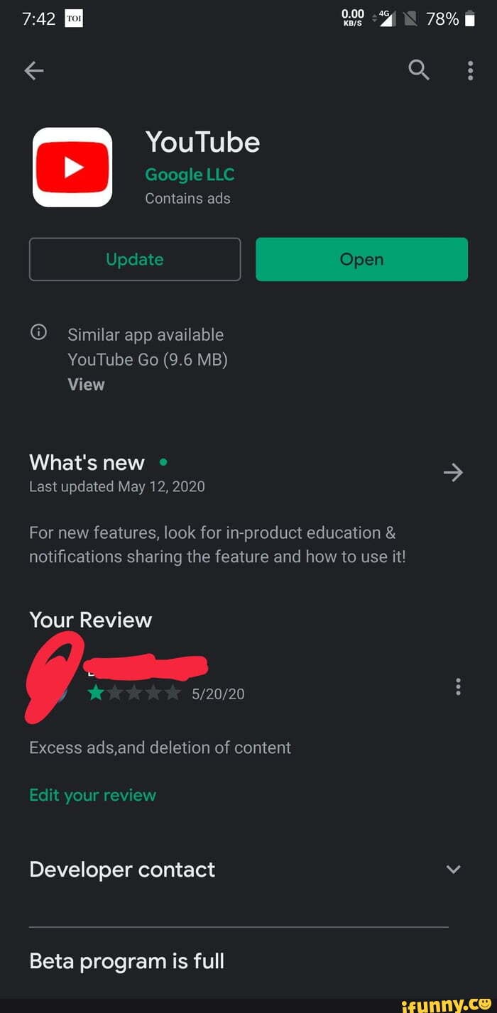 YouTube Google LLC Contains ads 78% Similar app available YouTube Go (9 ...