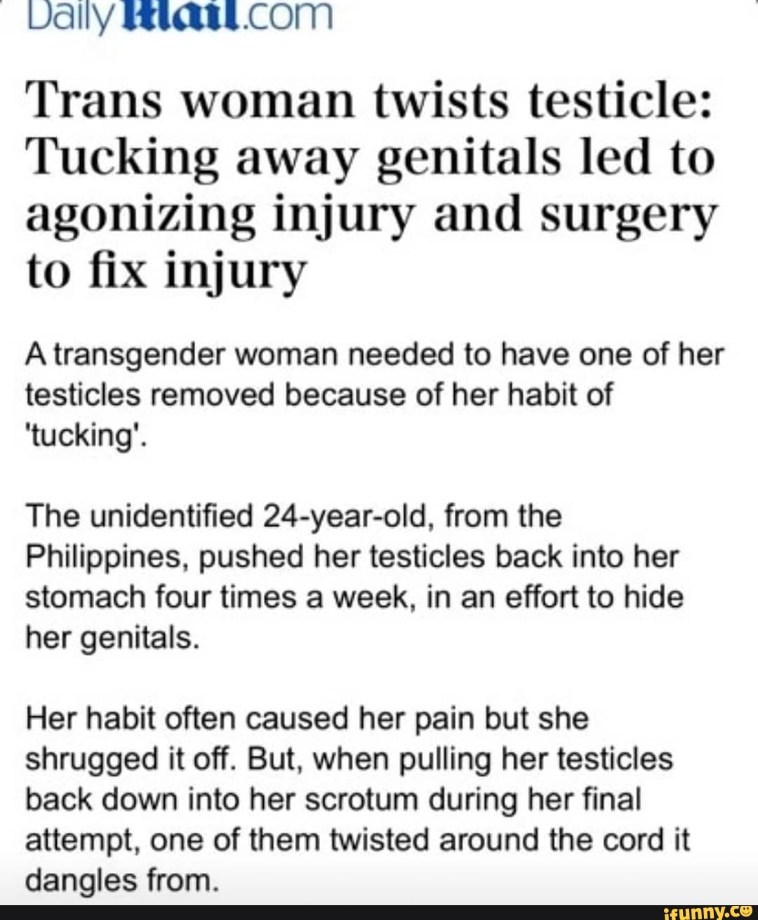 Dally Trans woman twists testicle Tucking away genitals led to