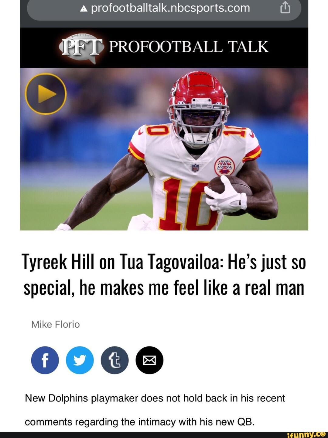 Pro Football Talk is Going After Tyreek Hill Again