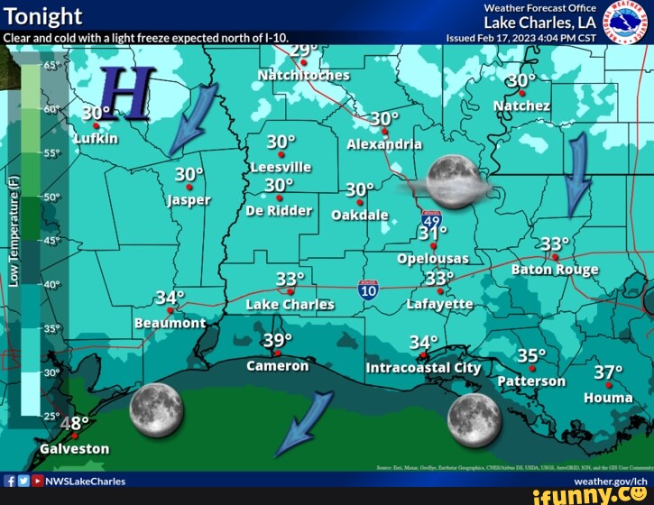Night Clear and cold with alight freeze expected north of I10. Jasper