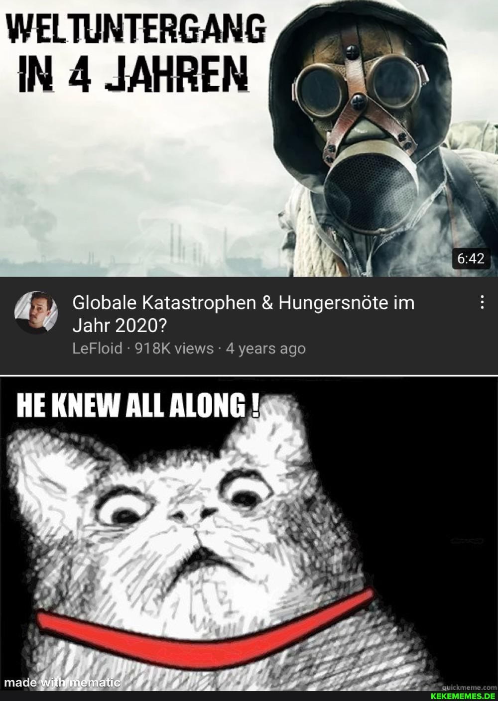 WELTUNTERGANG IN 4 JAHREN
Globale Katastrophen & Hungersnöte im
Jahr 2020?
LeFloid 918K views years ago
HE KNEW ALL ALONG !