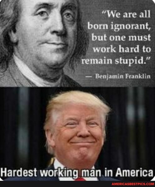 Hardest wo
"We ave all born ignorant, one must work ork hard to remain stupid."
= Renjamin
man in America