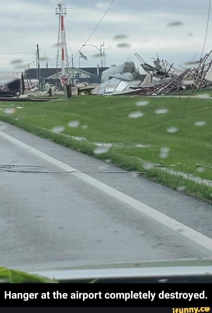 Hanger at the airport completely destroyed. - Hanger at the airport completely destroyed.