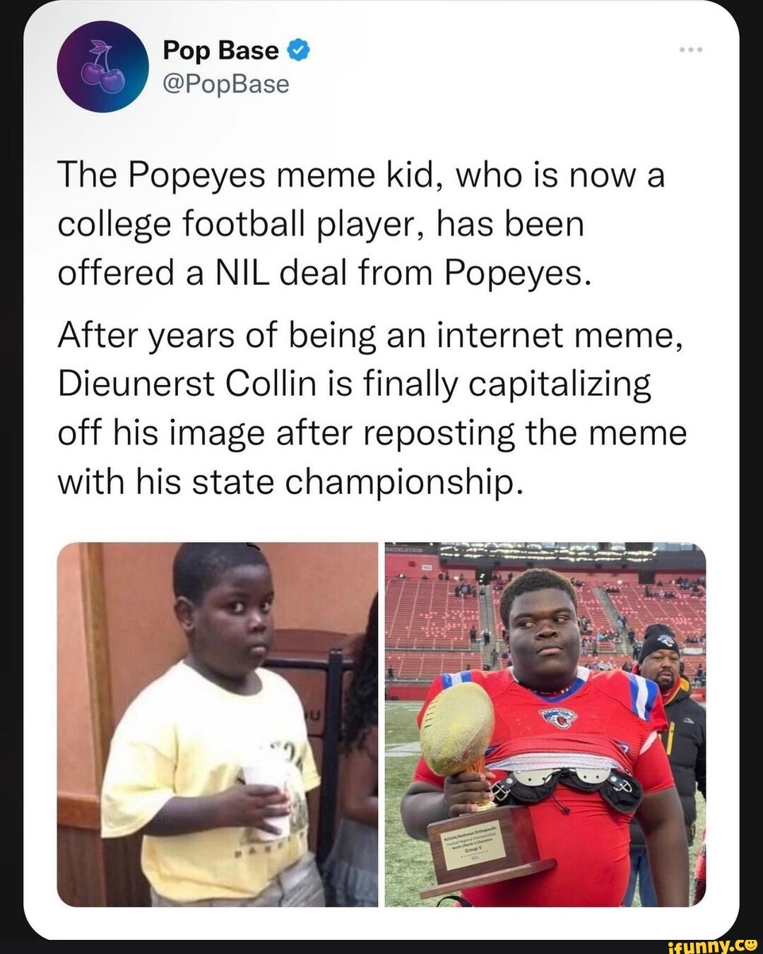 PopBase The Popeyes meme kid, who is now a college football player