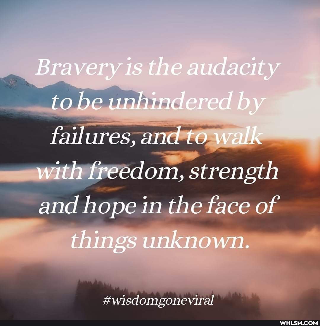 Bravery is the audacity to be unhindered by failures, and to walk
with freedom, strength
and hope in. the face of
things unknown.
Fwisdomgone viral