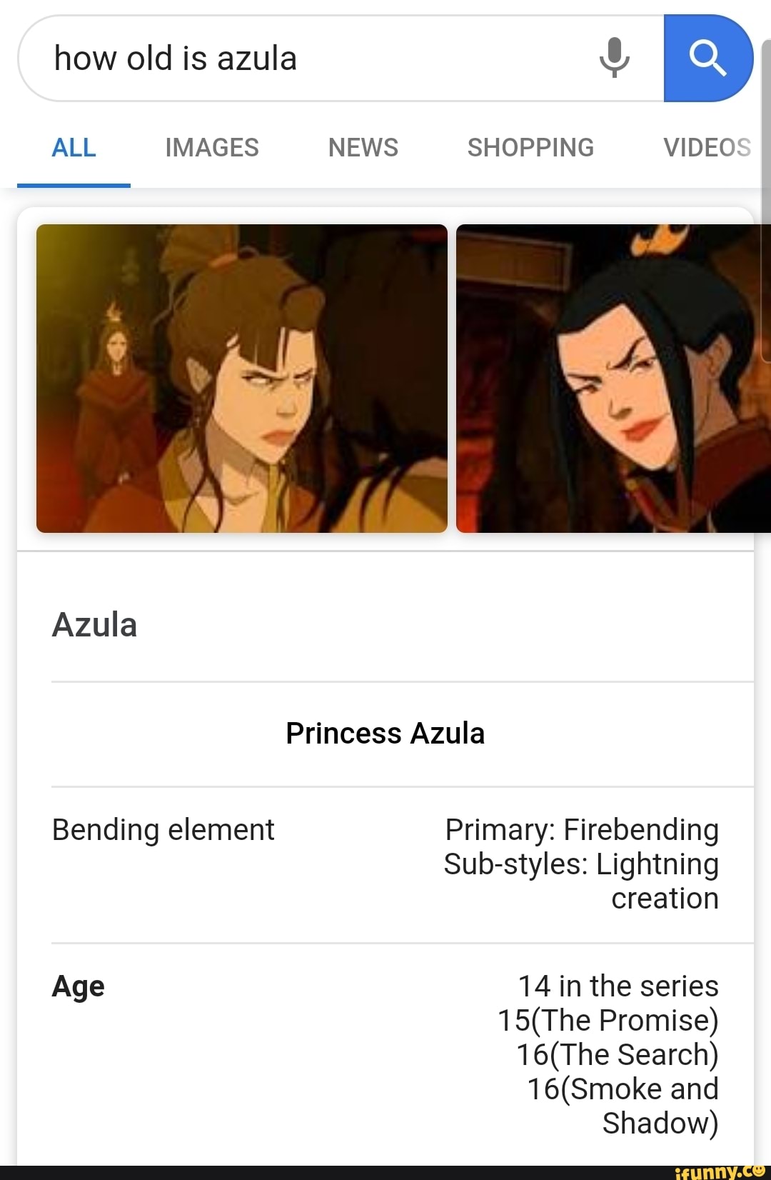 ALL IMAGES NEWS SHOPPING VIDEO
Bending element Primary: Firebending
Sub-styles: Lightning
creation
Age 14 in the series
15(The Promise)
16(The Search)
16(Smoke and
Shadow)