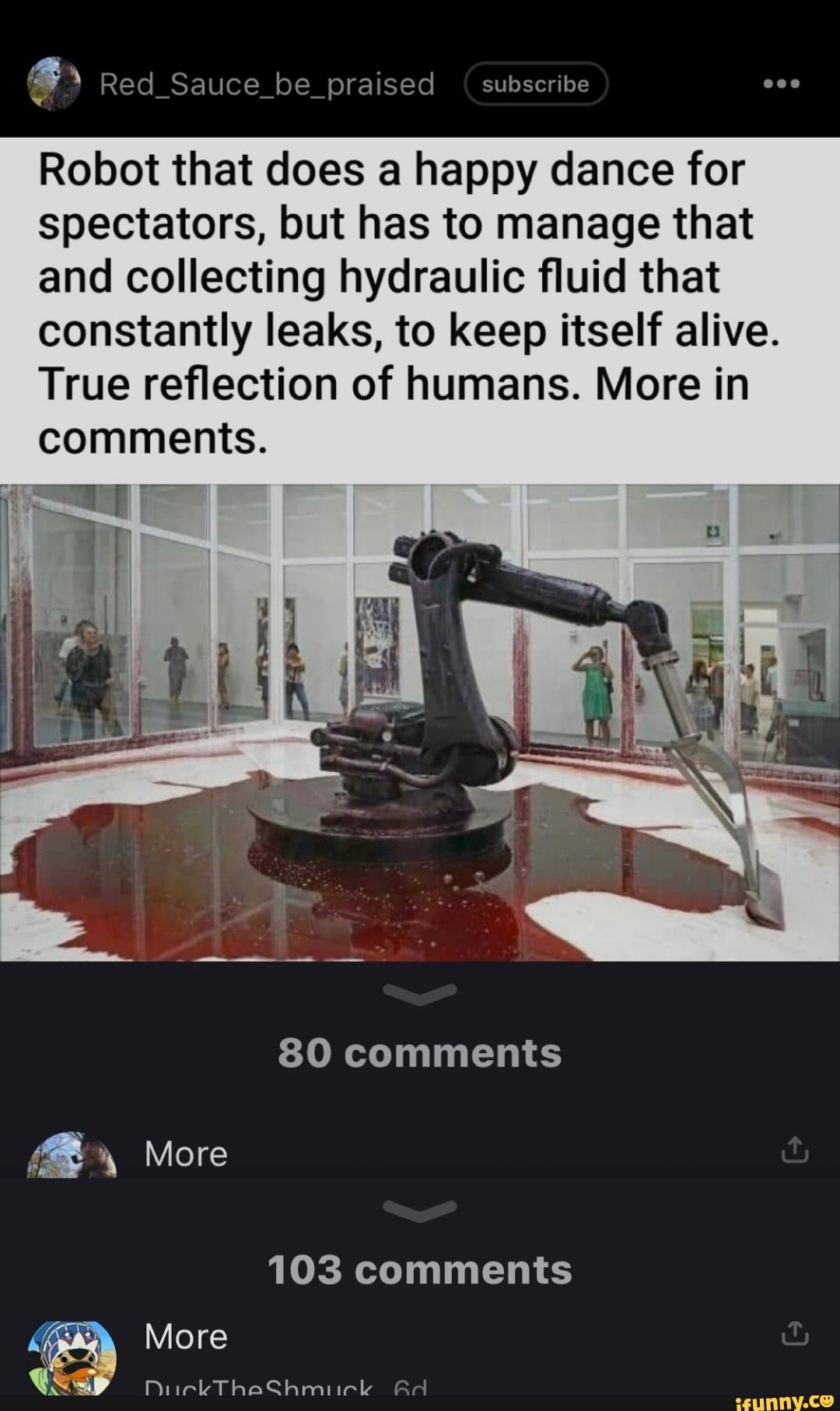 Robot that does a happy dance for spectators, but has to manage that