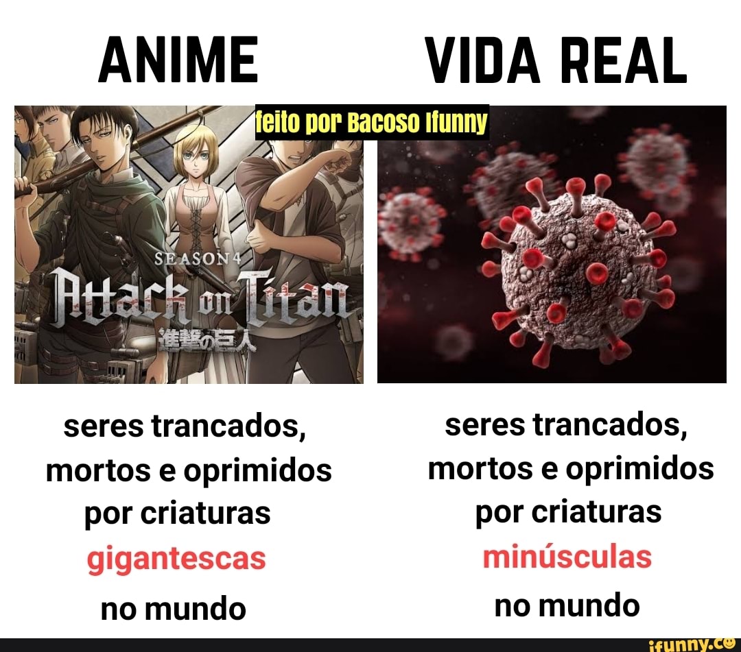 ANIME VIDA REAL
eito por Bacoso Ilunny
seres trancados, seres trancados, mortos e oprimidos mortos e oprimidos por criaturas por criaturas gigantescas minúsculas
no mundo no mundo