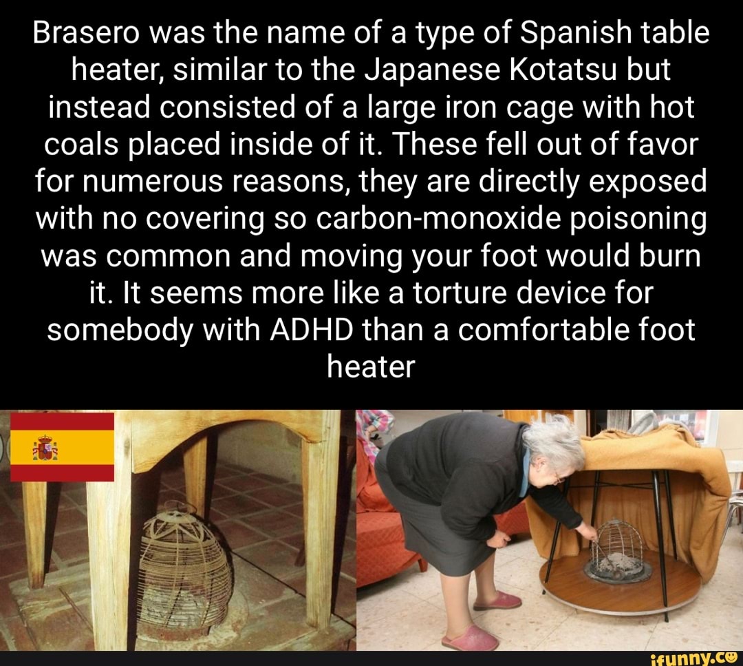 Brasero was the name of a type of Spanish table heater, similar to the