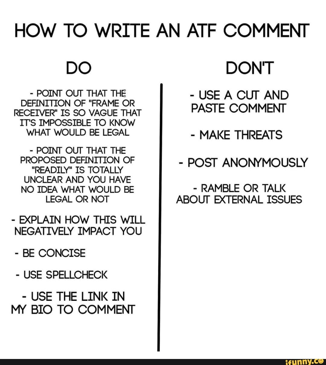 HOW TO WRITE AN ATF COMMENT DO DON'T POINT OUT THAT THE USE A CUT AND