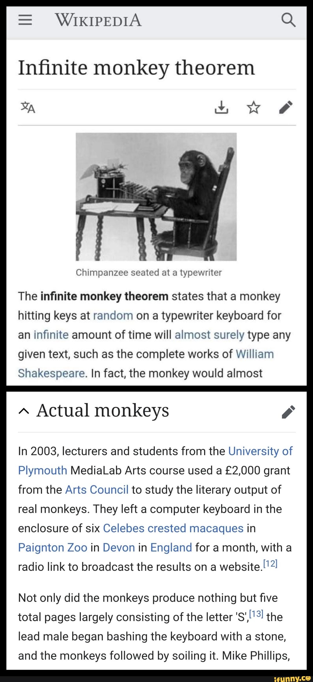 WIKIPEDIA Infinite monkey theorem Chimpanzee seated at a typewriter The ...