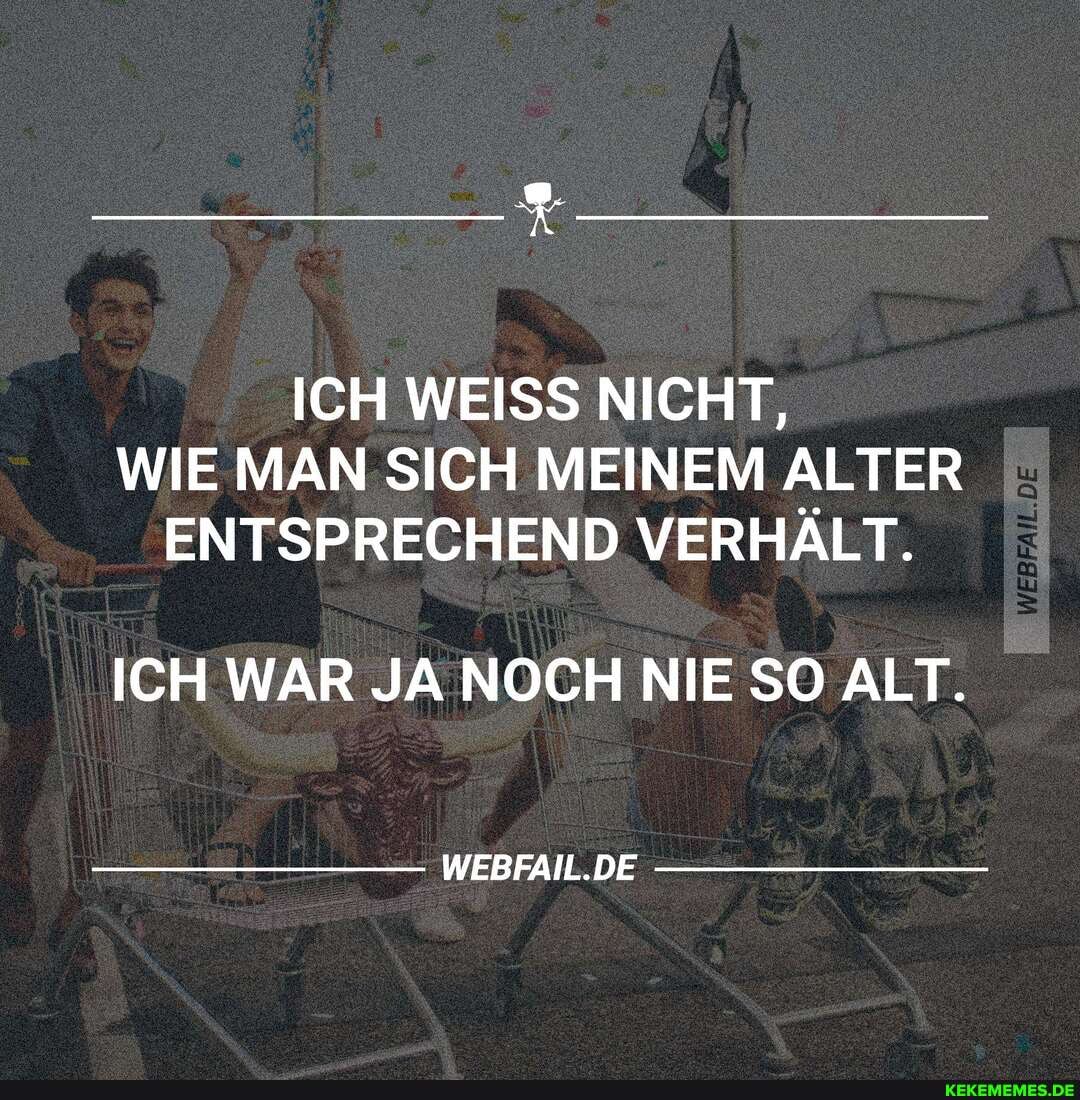 ICH ISS NICHT,
WIE MAN SICH MEINEM ALTER ENTSPRECHEND VERHÄLT.
DE
ICH WAR JA NOCH NIE SO ALT.
WEBFAIL.DE