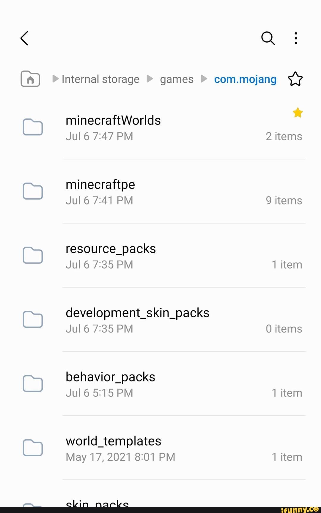 Internal storage games com.mojang minecraftWorlds Jul 6 PM minecraftpe