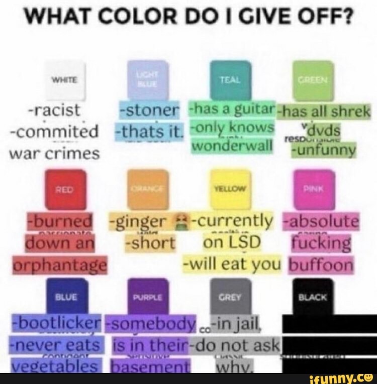 WHAT COLOR DO I GIVE OFF racist stoner has A Guitar has All Shrek commited Thats only 