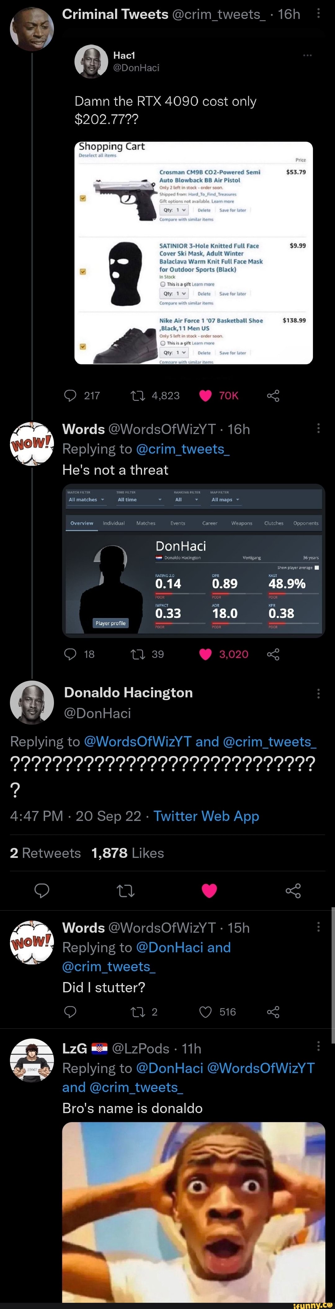 2) Criminal Tweets tweets Damn the RTX 4090 cost only $202.777? Croaman ...