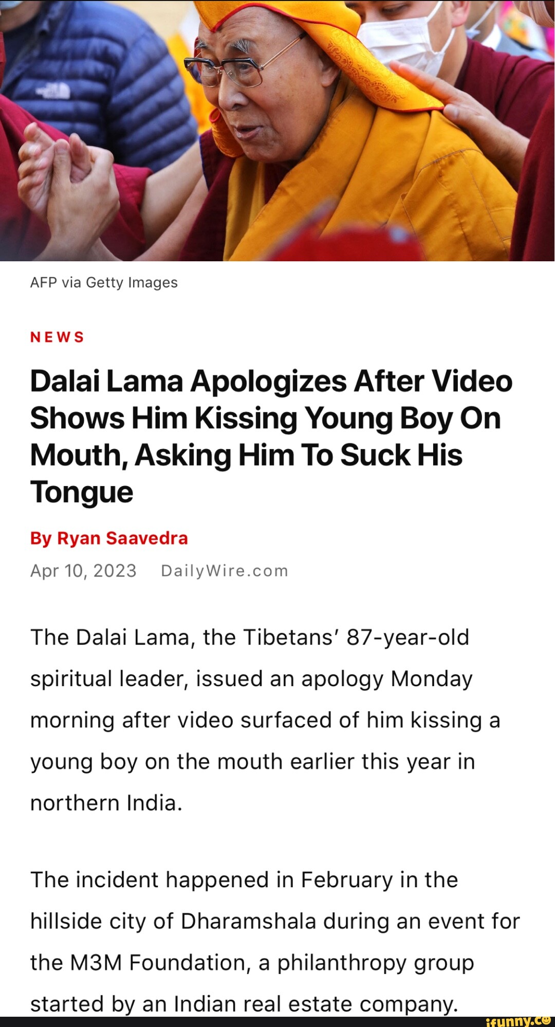 AFP Via Getty Images NEWS Dalai Lama Apologizes After Video Shows Him ...