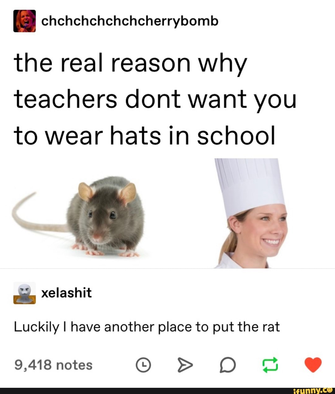 . chchchchchchcherrybomb the real reason Why teachers dont want you to wear hats in school