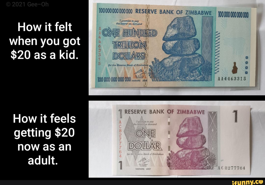 Reserve Bank Of Zimbabwe 000 000 How It Felt When You Got As A Kid Reserve Bank Of Zimbabie How It Feels Getting Now As An Adult Ac