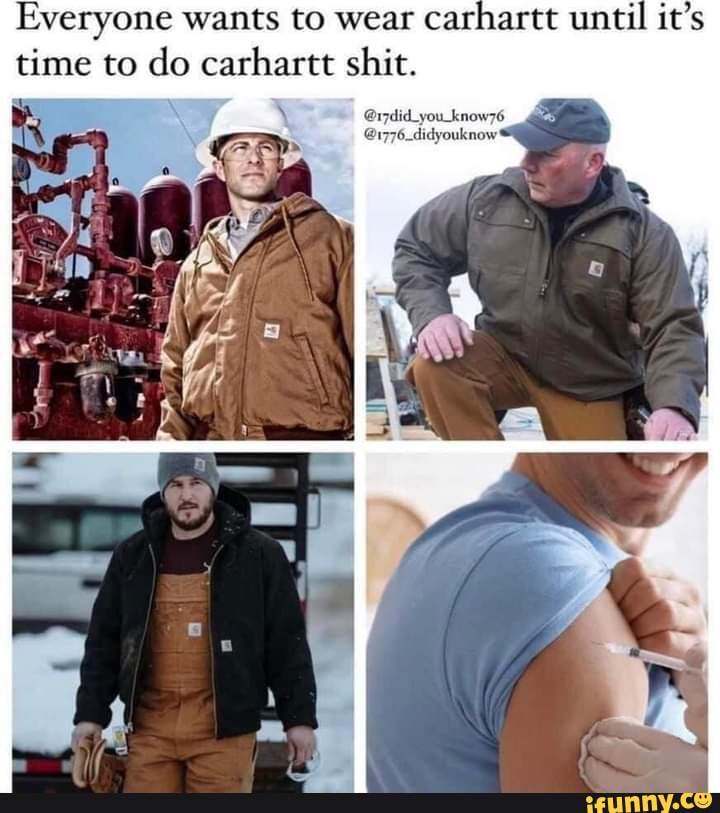 Everyone wants to wear carhartt until it's time to do carhartt shit. id