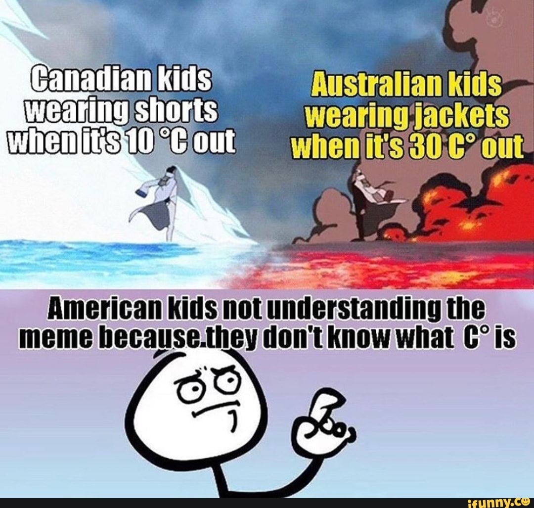 meo Kis) Australian Kids
wearing;jackets
when LES IRA
American kids
not o epa rel
meme because. they don't know what Gº is
