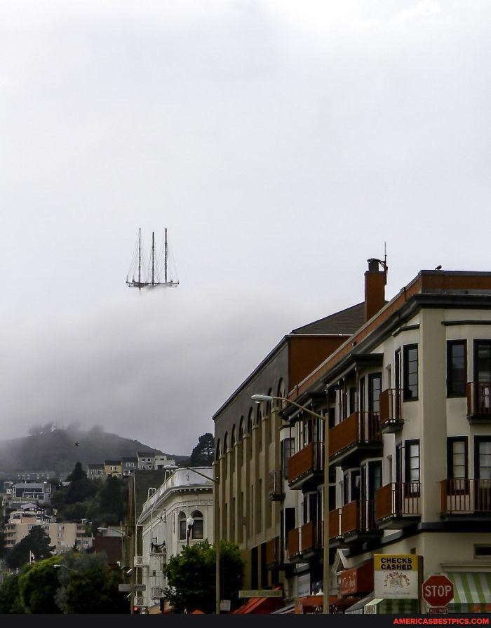 sutro, tower, san, francisco, looks, like, flying, dutchman, gets, foggy