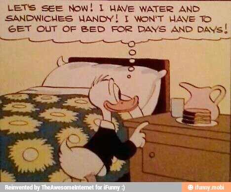 LETS See NOW! 1 HAVE WATER AND
SANDWICHES HANDY! I WON'T HAVE TO
GET OUT OF BED FOR DAYS AND Days!