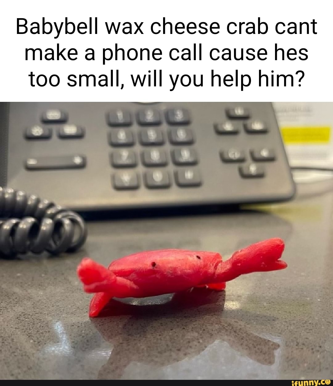 Babybell wax cheese crab cant make a phone call cause hes too small