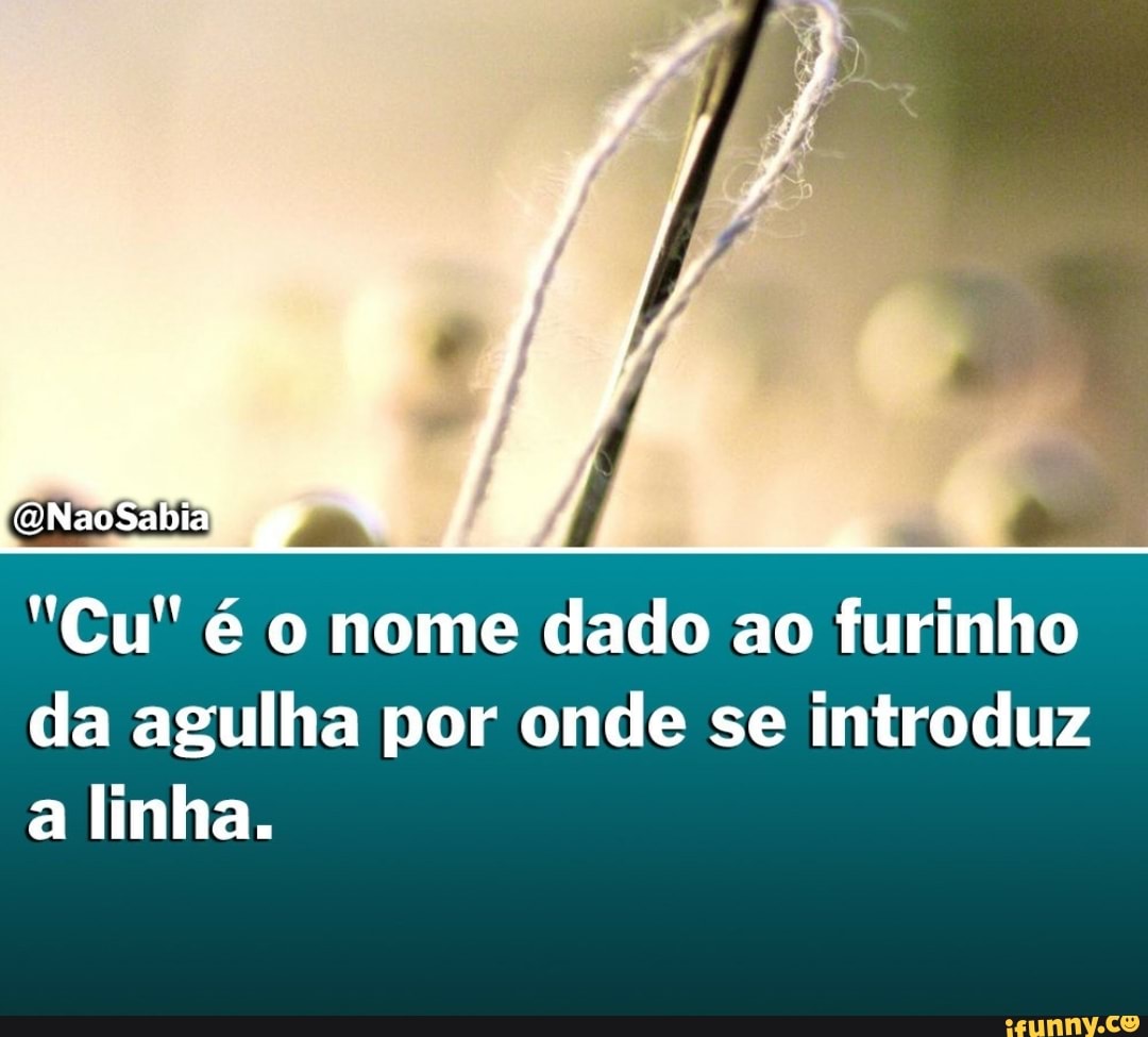 "Cu" é o nome dado ao furinho
da agulha por onde se introduz
a linha.