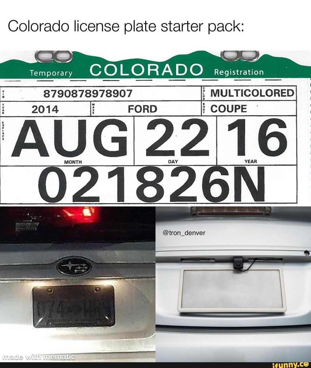 Colorado license plate starter pack Temporary O L RAD O Registration