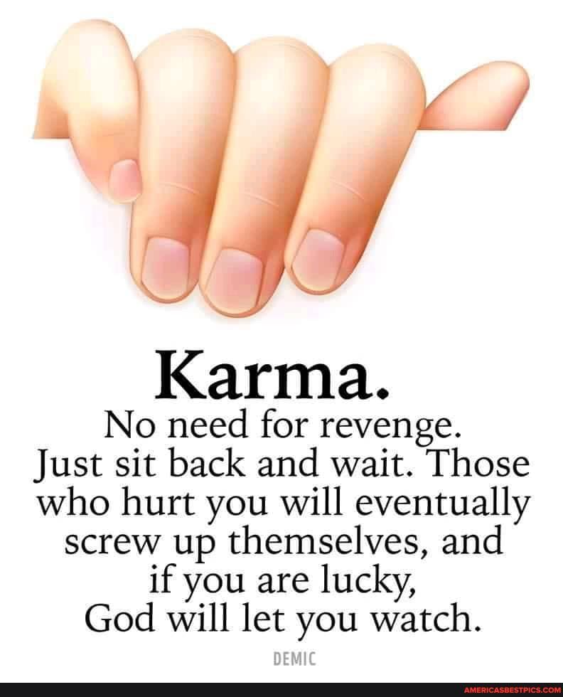 Karma No Need For Revenge Just Sit Back And Wait Those Who Hurt You Will Eventually Screw Up Themselves And If You Are Lucky God Will Let You Watch Demic America S