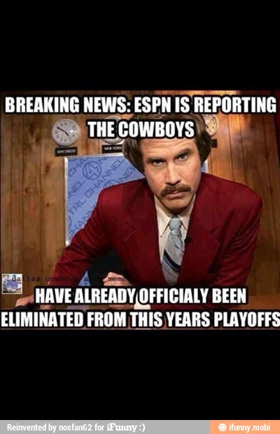 BREAKING NEWS: ESPN IS REPOR REPORTING
Eu HAVE
AREA OFFICIAL BEEN
ELIMINATED FROM THIS YEARS PLAYOFFS