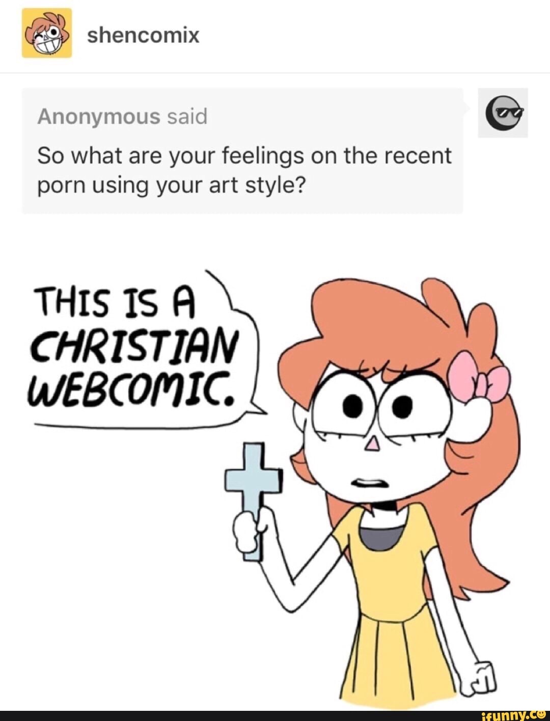 & shencomix Anonymous said So what are your feelings on the recent porn using your art st...