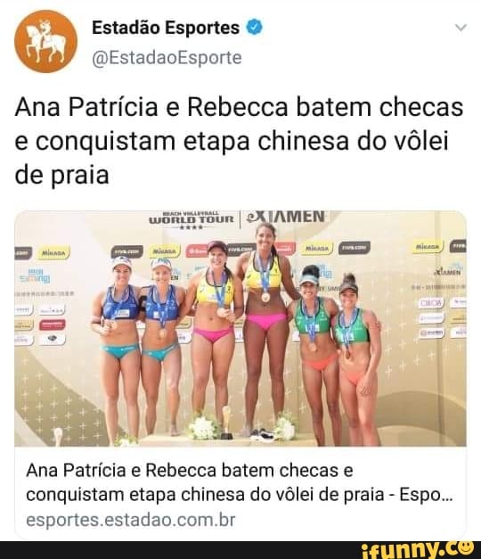 Ana Patricia e Rebecca batem checas
e conquistam etapa chinesa do vôlei
de praia
Ana Patrícia e Rebecca batem checas e
conquistam etapa chinesa do vôlei de praia esportes.estadao.com.br