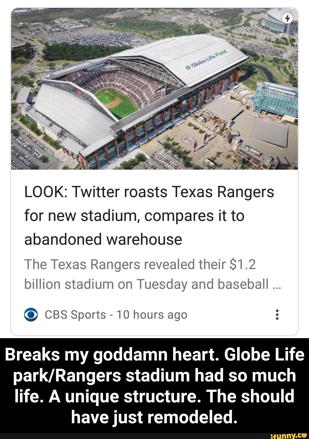 Look Twitter Roasts Texas Rangers For New Stadium Compares It To Abandoned Warehouse The Texas