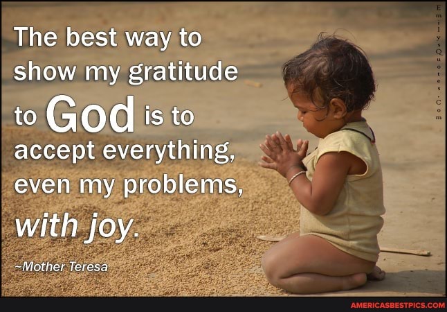 The best way to show my gratitude to God is to accept everything, even my problems, with joy.
-Mother Teresa